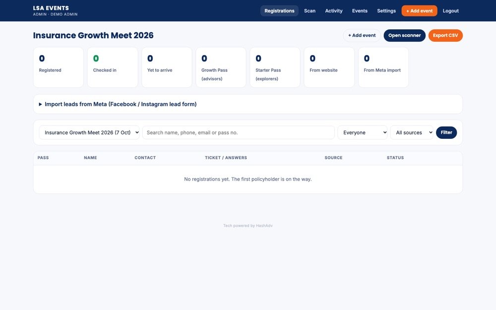 Hash Ticketing — Every registration, live, in one table