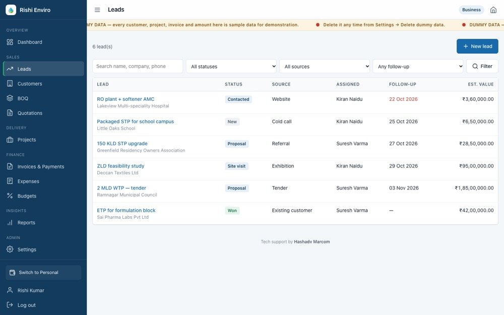HashERP — Track every enquiry to close