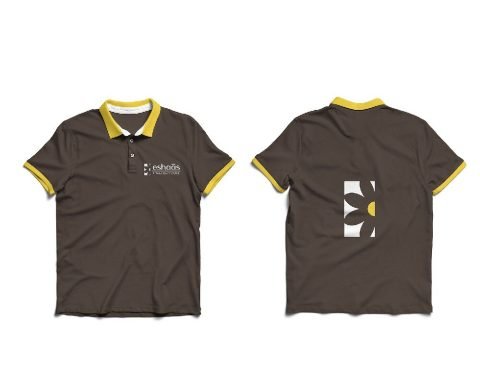 Eshaas brown polo T-shirt uniform with yellow collar