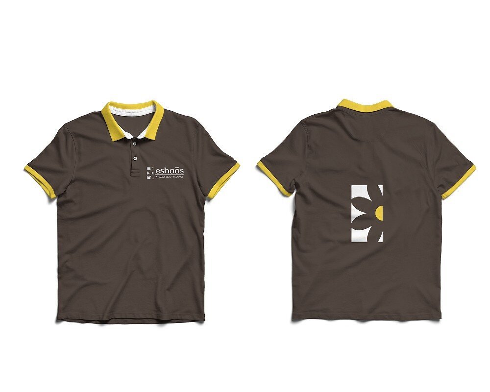 Eshaas brown polo T-shirt uniform with yellow collar