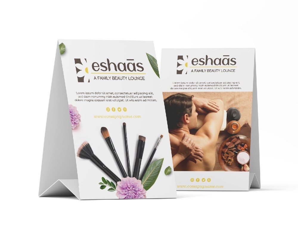Eshaas salon tent cards for the reception counter