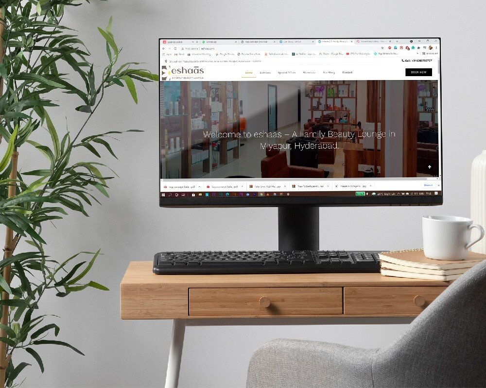 Eshaas beauty lounge website home page on a desktop