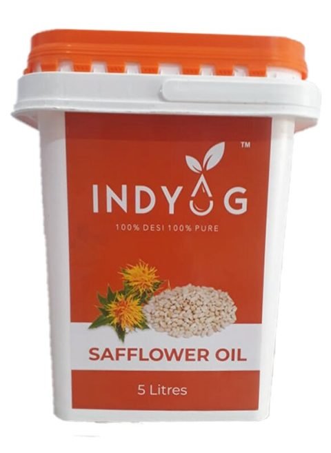 Indyog safflower oil 5 litre tub label design