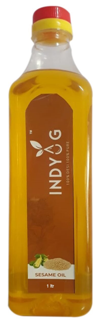 Indyog cold pressed sesame oil 1 litre bottle label