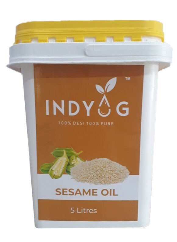 Indyog sesame oil 5 litre tub label design
