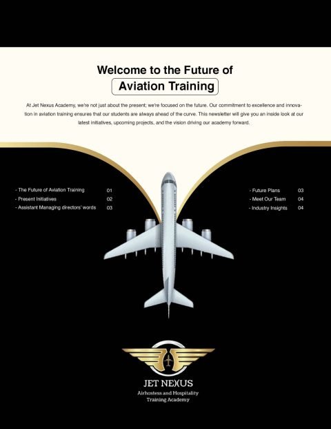 Jet Nexus aviation training newsletter cover with aircraft and gold wings logo