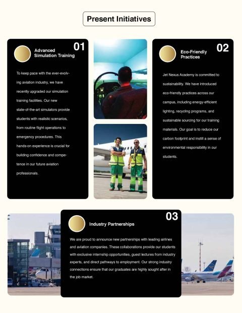 Jet Nexus newsletter page on simulation training, eco-friendly practices and industry partnerships