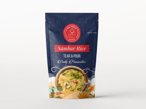 Maa Khana Foods sambar rice tear and pour pouch in navy blue