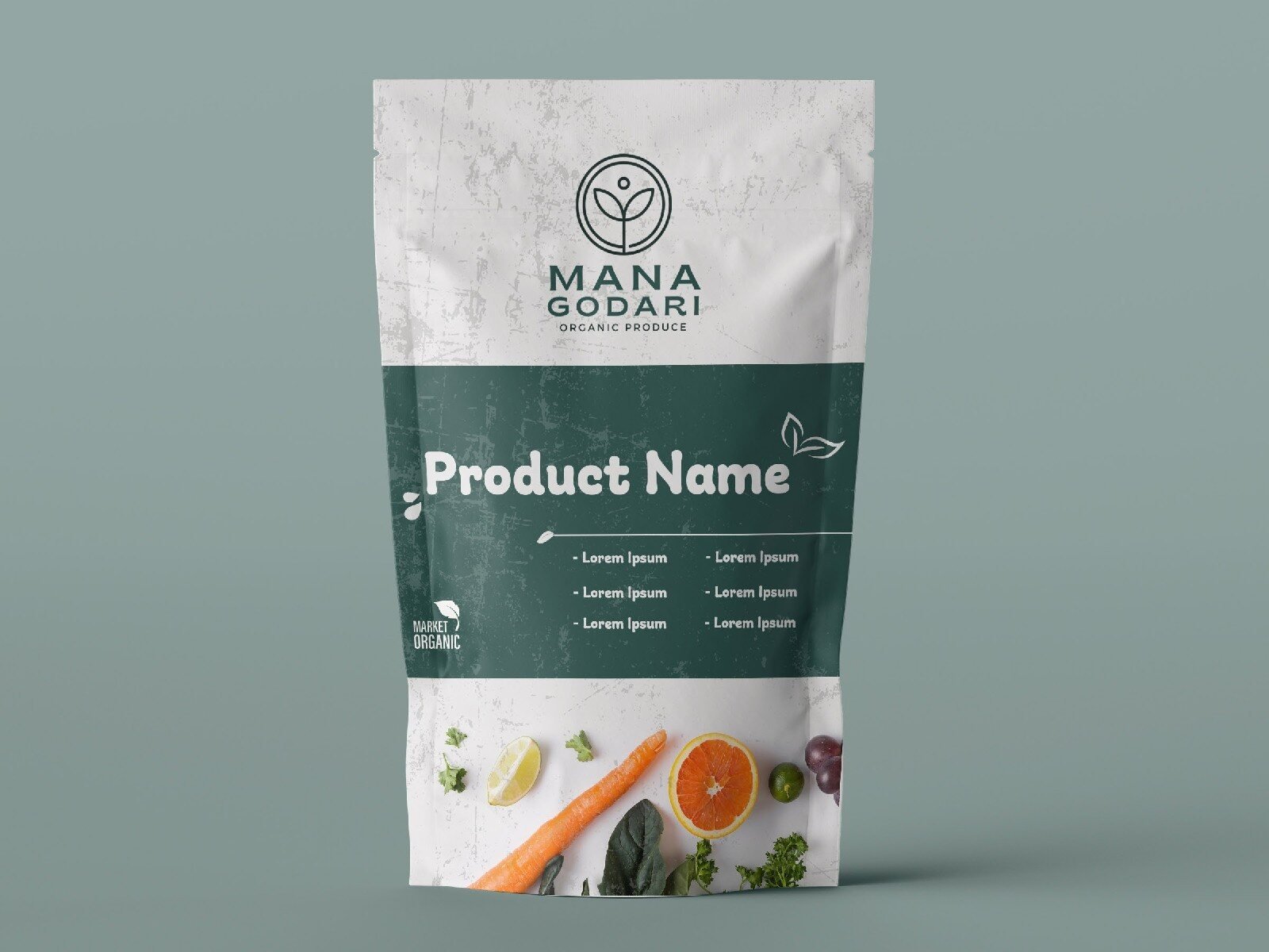 Mana Godari organic produce stand-up pouch packaging