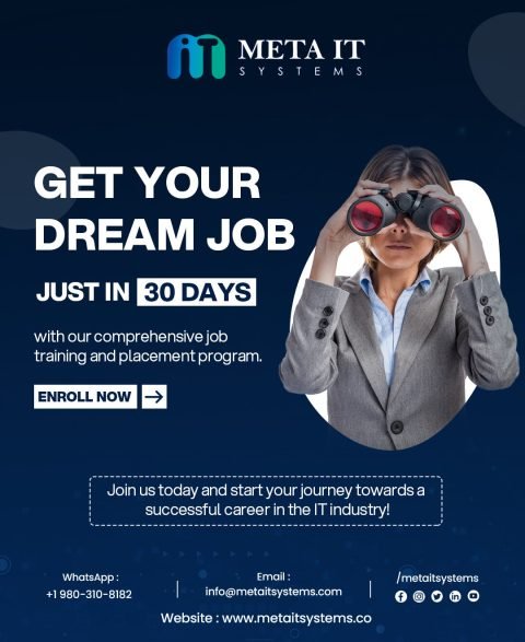 Meta IT Systems social media post, Get your dream job in 30 days, with job training and placement