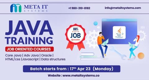 Meta IT Systems Java training job oriented courses banner, batch starts 17 April