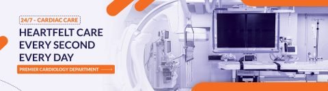 Orange Hospitals 24/7 cardiac care banner, heartfelt care every second every day