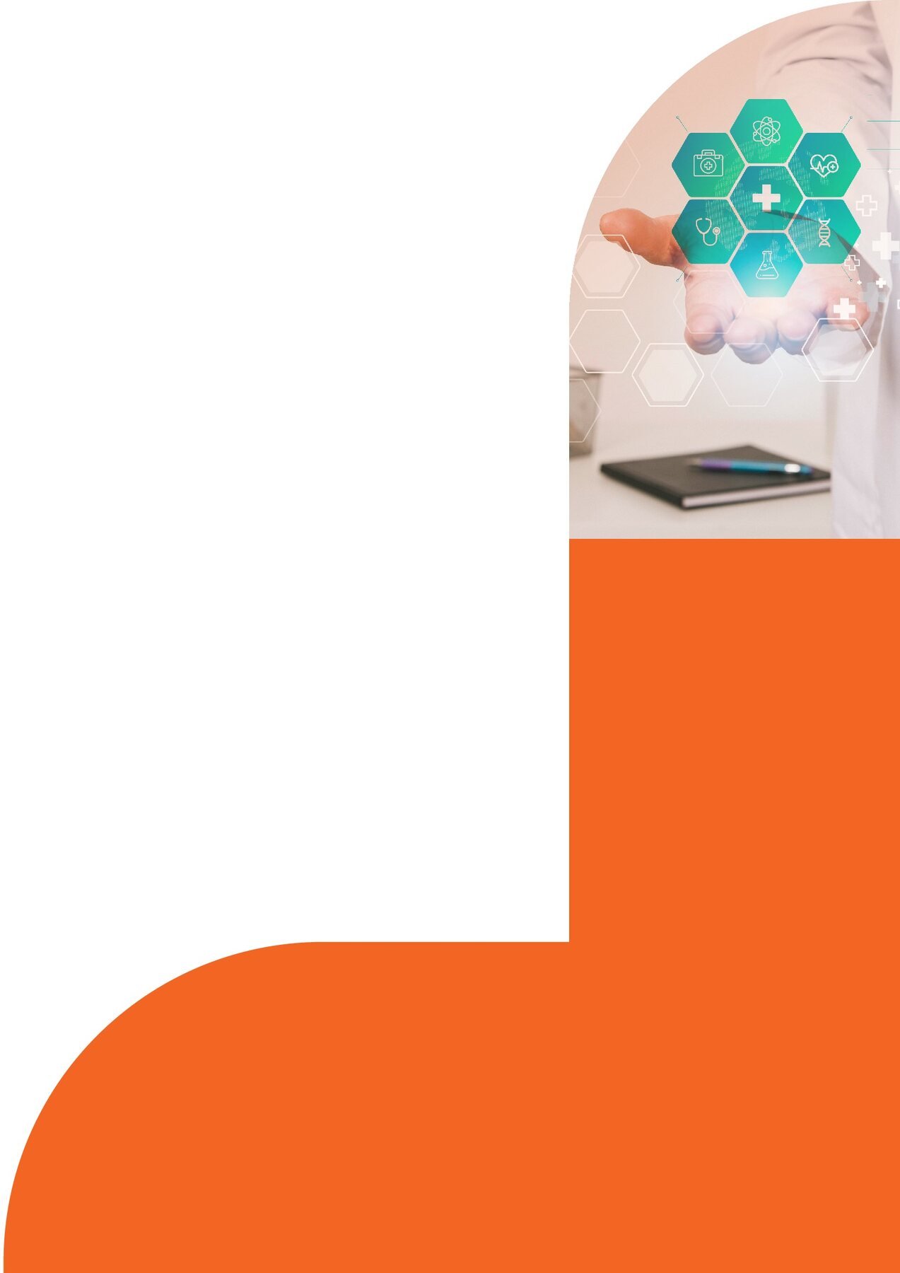 Orange Hospitals file folder pocket flap with medical icons
