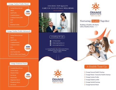 Orange Hospitals health check package leaflet cover, Nurturing health together