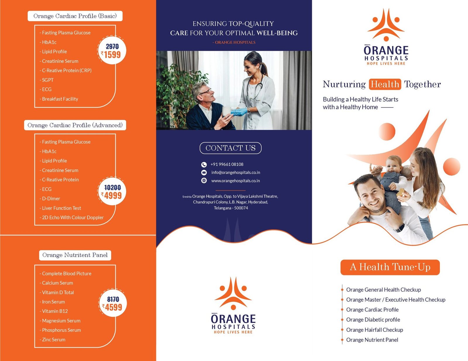 Orange Hospitals health check package leaflet cover, Nurturing health together
