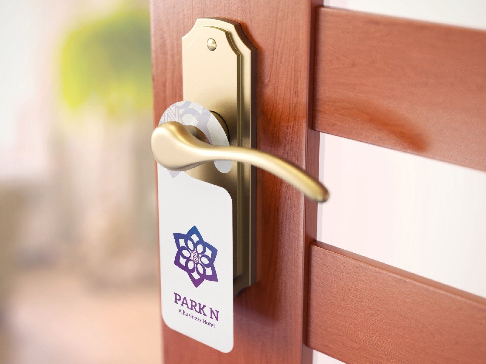 Park N hotel door hanger on a room door handle