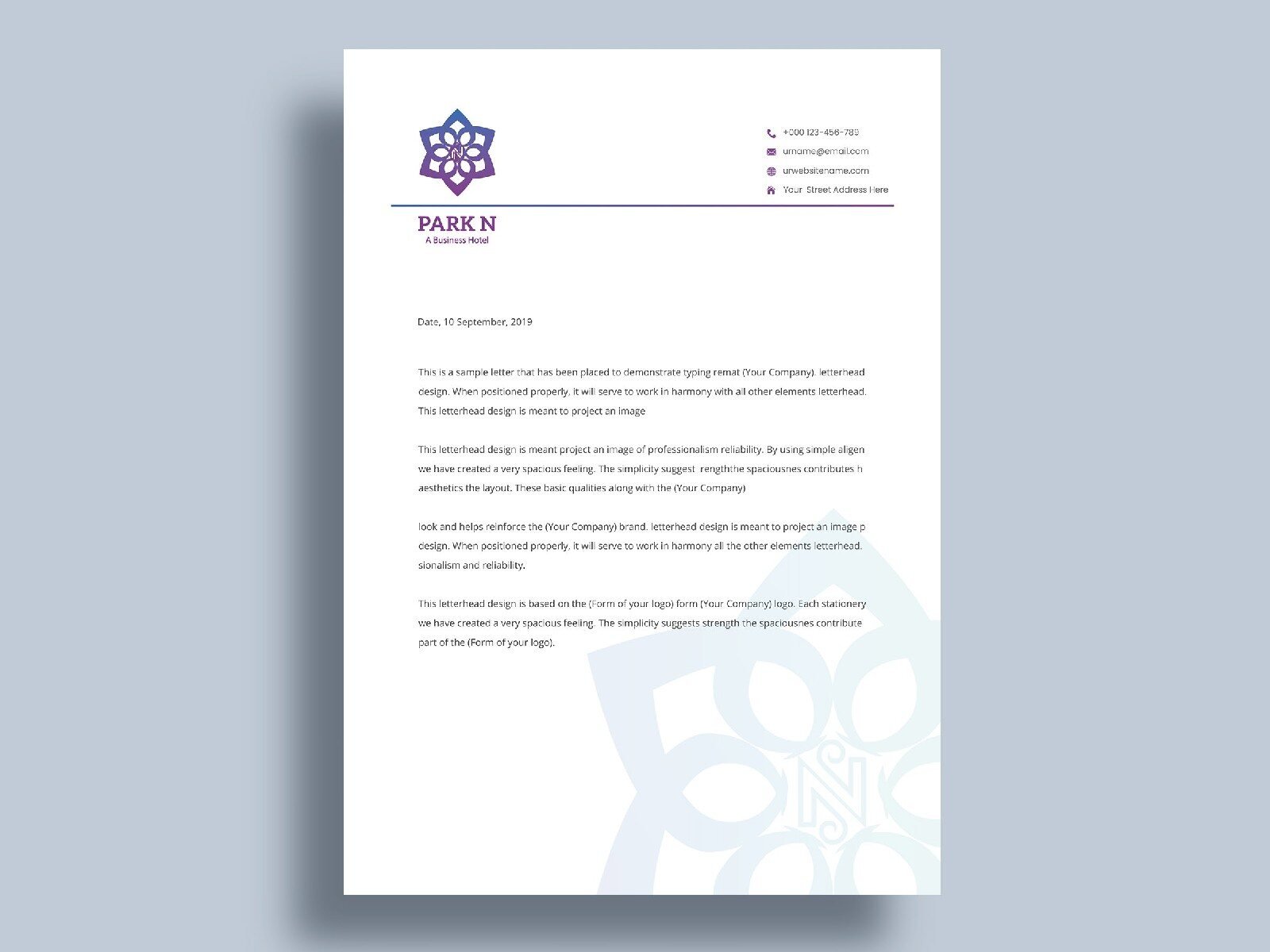 Park N hotel letterhead