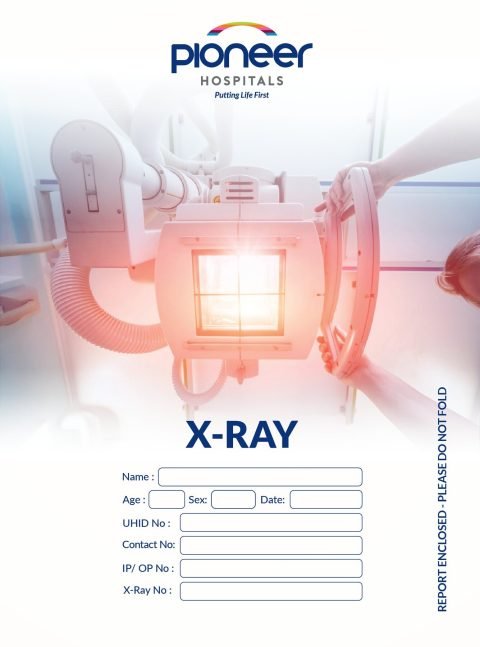 Pioneer Hospitals X-ray film cover front with patient details
