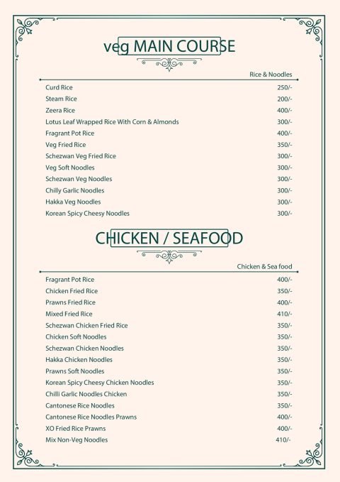 Pista House rice and noodles menu page