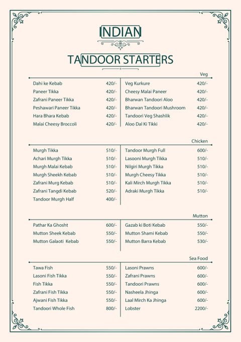 Pista House Indian tandoor starters menu page