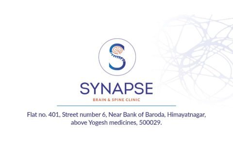 Synapse visiting card back with logo and Himayatnagar address