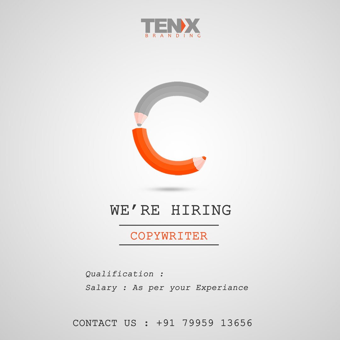 Tenx Branding we're hiring post for a copywriter with a pencil C icon