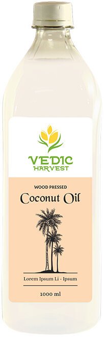 Vedic Harvest wood-pressed coconut oil bottle label