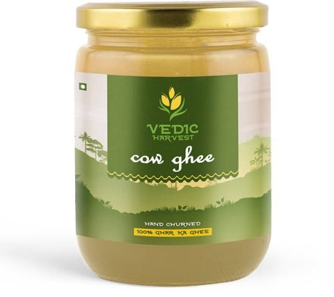 Vedic Harvest hand-churned cow ghee jar label